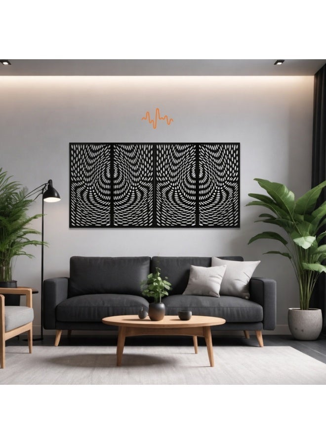 أكويستك موشان لوحات ديكور فنية جدارية خشبية من ACOUSTIC MOTION®، تصميم  Trippy  مع شريط لاصق مزدوج الوجه، معلق على الحائط باللون الأسود الحديث للمنزل وغرفة المعيشة وغرفة النوم والمكتب والفندق، 25 × 50 × 0.5 سم، مجموعة مكونة من 4 قطع - Image 1
